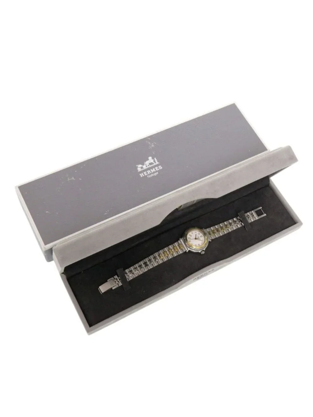 Hermes Captain Nemo SS White Silver Gold Quartz Watch Dial